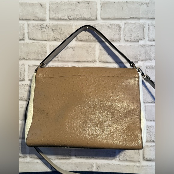 ♠️Kate Spade Houston Street Maria Brown Ivory Foldover Ostrich Shoulder Bag - Picture 3 of 16